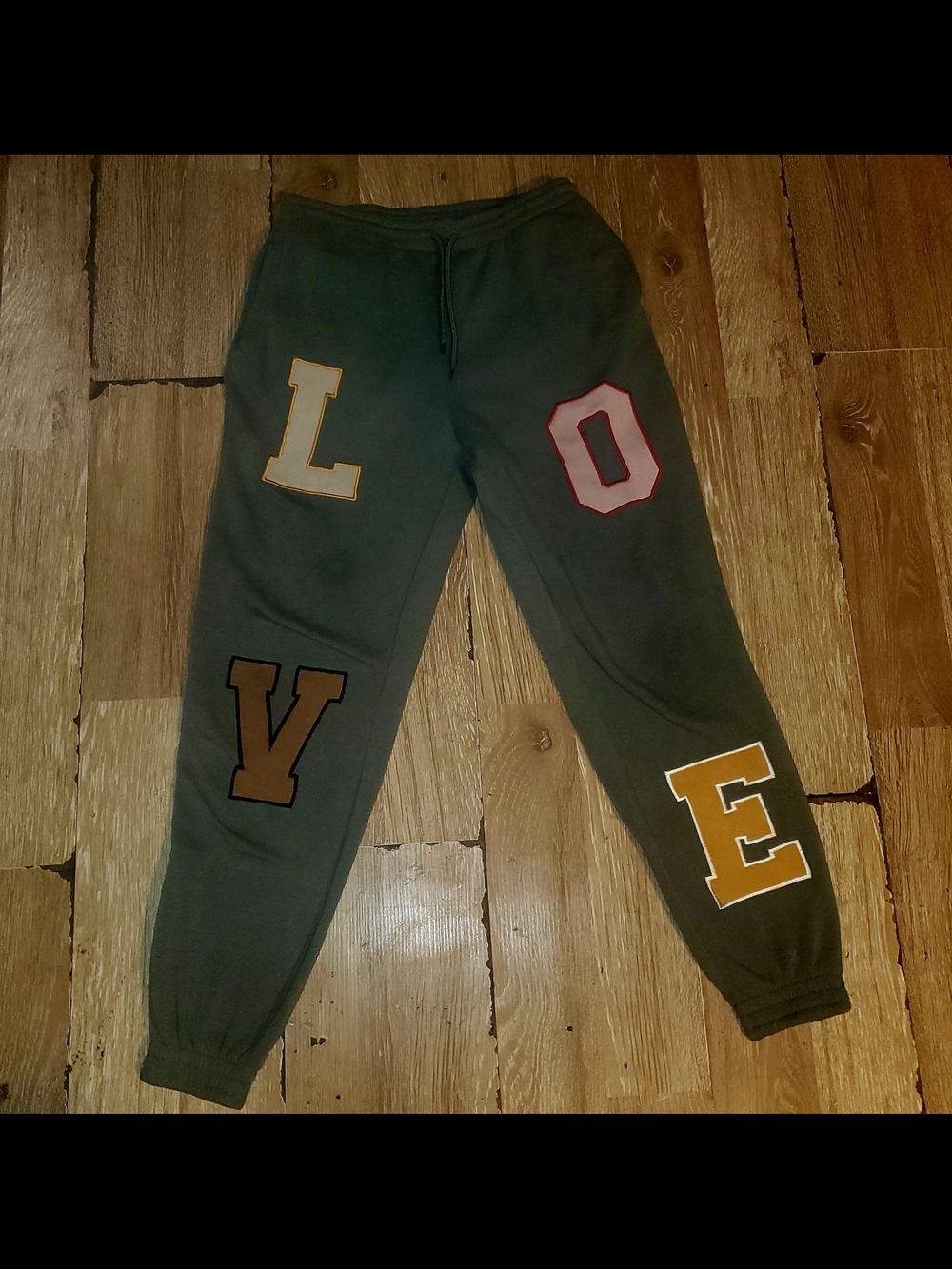 No Boundaries Olive Green 'LOVE' Embroidered Sweatpants